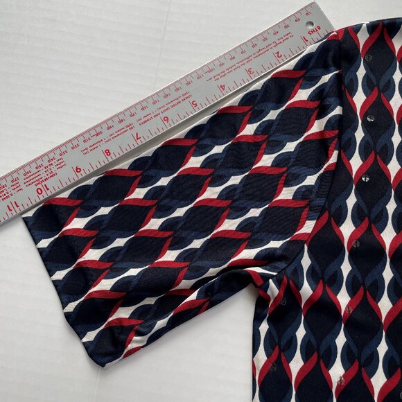 Anne Klein New York Silk Print Short Sleeve Stretch Top Size M Red Blue Sequins - Picture 7 of 15